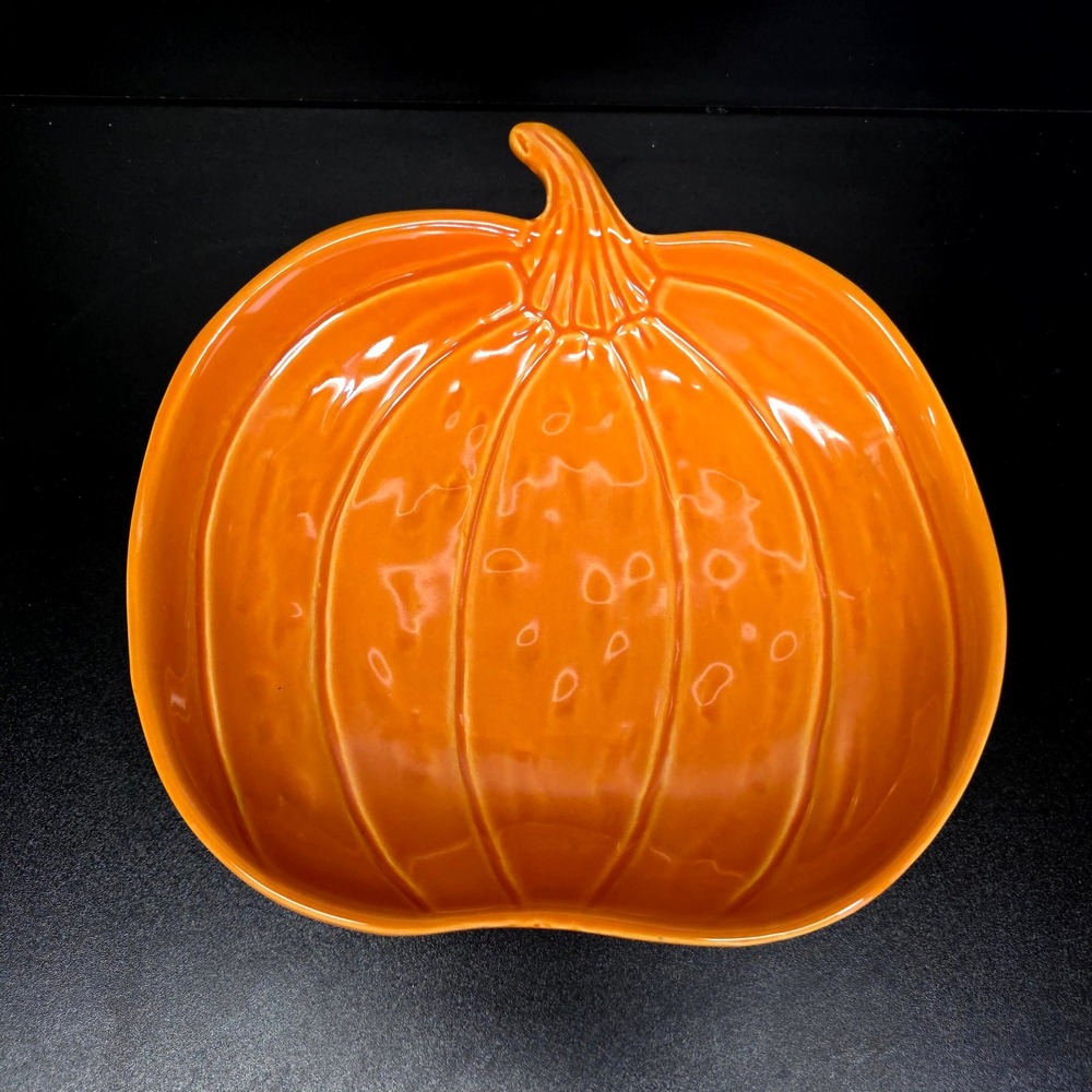 Tabletops Gallery Pumpkin Serving Bowl 8" Orange Ceramic Fall Harvest